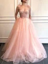 A-line V-neck Tulle Sweep Train Bow Prom Dresses #Favs020108510