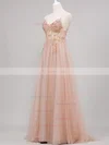 A-line V-neck Tulle Sweep Train Beading Prom Dresses #Favs020108511