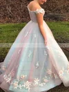 Ball Gown Off-the-shoulder Lace Tulle Sweep Train Beading Prom Dresses #Favs020108522