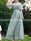 A-line Scoop Neck Tulle Floor-length Sashes / Ribbons Prom Dresses #Favs020108527