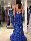 Sheath/Column Square Neckline Sequined Sweep Train Split Front Prom Dresses #Favs020108529