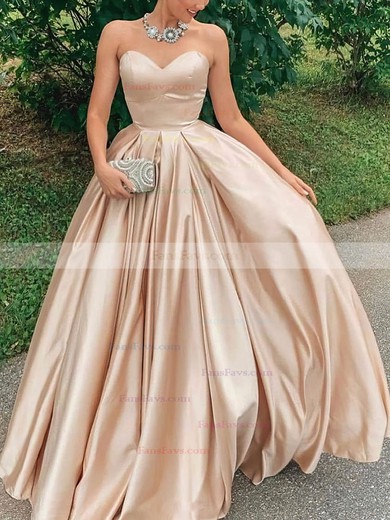 A-line Sweetheart Satin Sweep Train Prom Dresses #Favs020108531