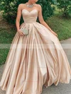 A-line Sweetheart Satin Sweep Train Prom Dresses #Favs020108531