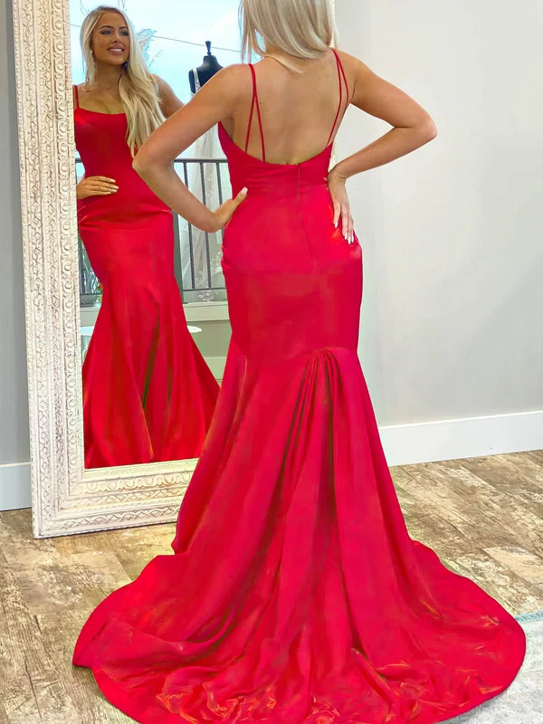 Trumpet/Mermaid Square Neckline Satin Sweep Train Prom Dresses #Favs020108535