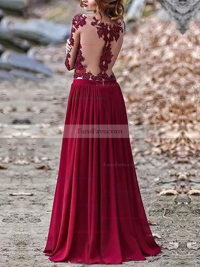 A-line Scoop Neck Tulle Silk-like Satin Sweep Train Appliques Lace Prom Dresses #Favs020108538