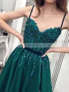 A-line V-neck Tulle Lace Sweep Train Beading Prom Dresses #Favs020108395
