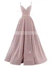 A-line V-neck Glitter Sweep Train Prom Dresses #Favs020108407