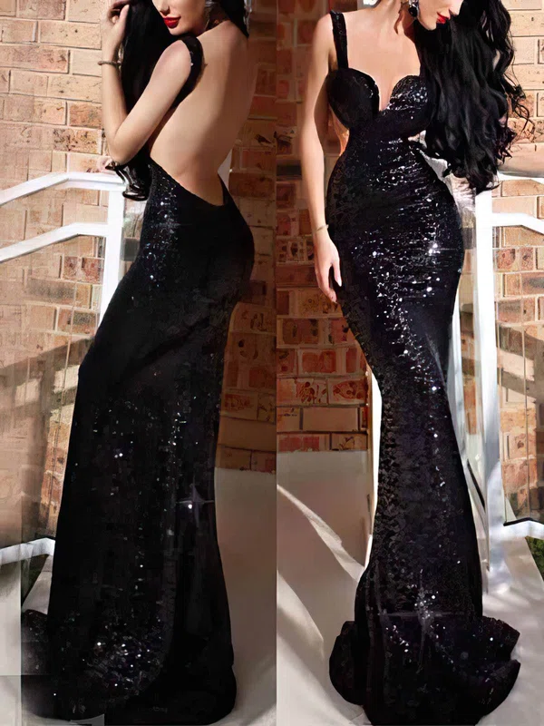 Trumpet/Mermaid V-neck Sequined Sweep Train Prom Dresses #Favs020108419