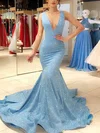 Trumpet/Mermaid V-neck Glitter Sweep Train Prom Dresses #Favs020108429