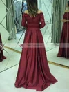 A-line Off-the-shoulder Satin Sweep Train Appliques Lace Prom Dresses #Favs020108431