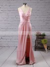 Sheath/Column V-neck Silk-like Satin Floor-length Split Front Prom Dresses #Favs020103662