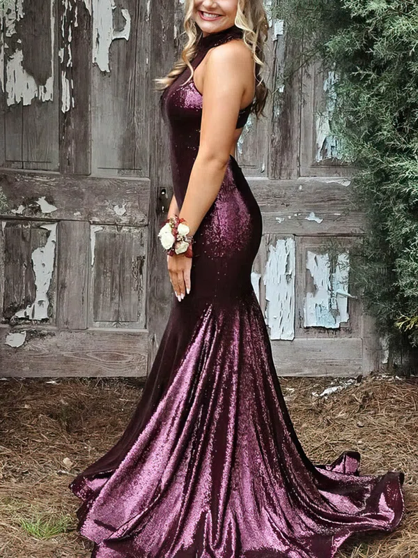 Trumpet/Mermaid Scoop Neck Sequined Sweep Train Prom Dresses #Favs020108435