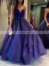 A-line V-neck Glitter Sweep Train Prom Dresses #Favs020108440