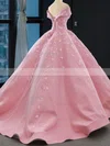 A-line Off-the-shoulder Satin Sweep Train Appliques Lace Prom Dresses #Favs020108461