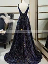 A-line V-neck Sequined Sweep Train Prom Dresses #Favs020108466