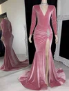 Trumpet/Mermaid V-neck Velvet Sweep Train Beading Prom Dresses #Favs020108348