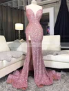 Trumpet/Mermaid V-neck Sequined Sweep Train Split Front Prom Dresses #Favs020108358
