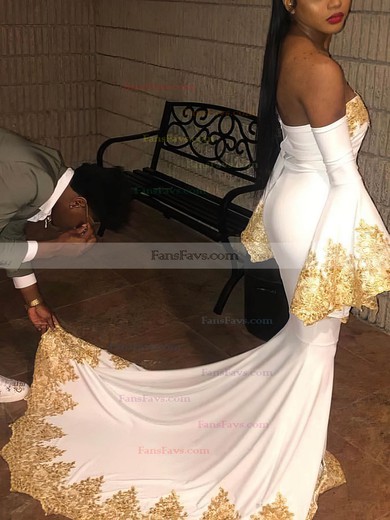 Trumpet/Mermaid Off-the-shoulder Stretch Crepe Sweep Train Beading Prom Dresses #Favs020108368