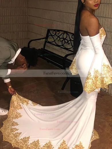 Trumpet/Mermaid Off-the-shoulder Stretch Crepe Sweep Train Beading Prom Dresses #Favs020108368