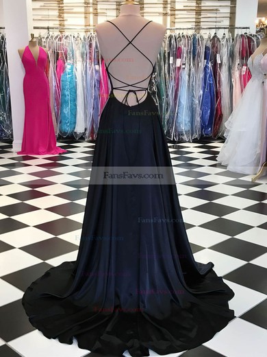A-line Square Neckline Silk-like Satin Sweep Train Prom Dresses #Favs020108384