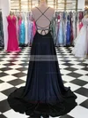 A-line Square Neckline Silk-like Satin Sweep Train Prom Dresses #Favs020108384