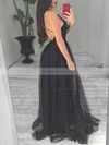 A-line V-neck Tulle Sweep Train Split Front Prom Dresses #Favs020108388