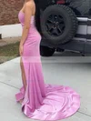 Trumpet/Mermaid V-neck Velvet Sweep Train Split Front Prom Dresses #Favs020108391