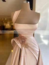 A-line One Shoulder Silk-like Satin Sweep Train Beading Prom Dresses #Favs020108551