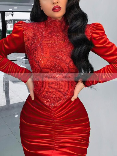 Trumpet/Mermaid High Neck Velvet Sweep Train Lace Prom Dresses #Favs020108554