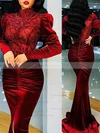 Trumpet/Mermaid High Neck Velvet Sweep Train Lace Prom Dresses #Favs020108554