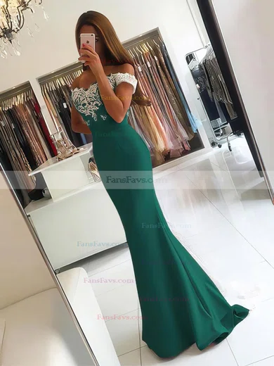 Trumpet/Mermaid Off-the-shoulder Silk-like Satin Sweep Train Appliques Lace Prom Dresses #Favs020103721