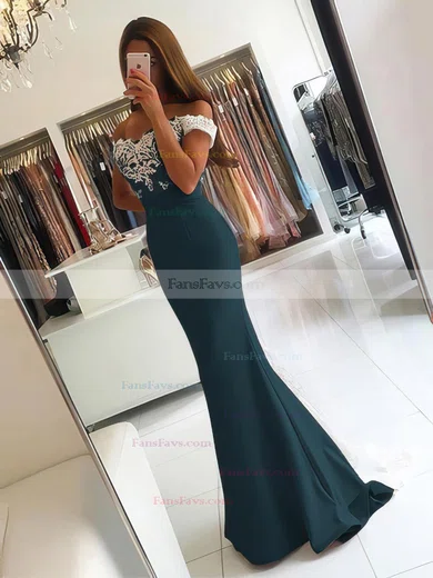 Trumpet/Mermaid Off-the-shoulder Silk-like Satin Sweep Train Appliques Lace Prom Dresses #Favs020103721