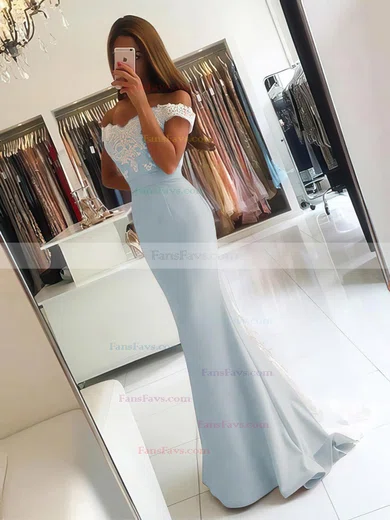 Trumpet/Mermaid Off-the-shoulder Silk-like Satin Sweep Train Appliques Lace Prom Dresses #Favs020103721