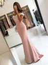 Trumpet/Mermaid Off-the-shoulder Silk-like Satin Sweep Train Appliques Lace Prom Dresses #Favs020103721