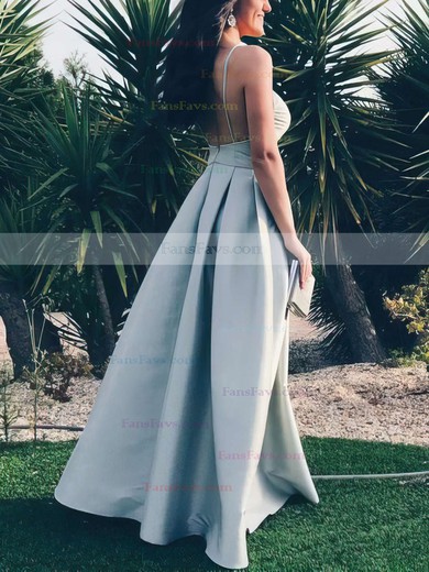 A-line V-neck Satin Floor-length Prom Dresses #Favs020105365