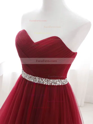 A-line Strapless Tulle Sweep Train Sashes / Ribbons Prom Dresses #Favs020108594