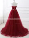 A-line Strapless Tulle Sweep Train Sashes / Ribbons Prom Dresses #Favs020108594
