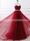 A-line Strapless Tulle Sweep Train Sashes / Ribbons Prom Dresses #Favs020108594