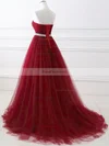 A-line Strapless Tulle Sweep Train Sashes / Ribbons Prom Dresses #Favs020108594