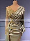 Trumpet/Mermaid V-neck Silk-like Satin Sweep Train Beading Prom Dresses #Favs020108596