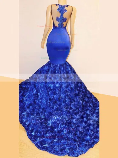 Trumpet/Mermaid Scoop Neck Satin Sweep Train Lace Prom Dresses #Favs020108610