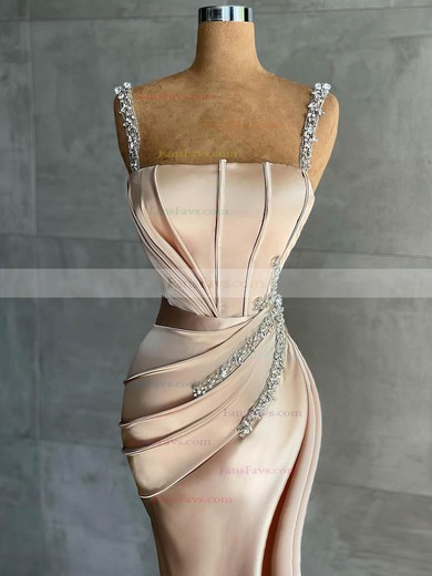 Trumpet/Mermaid Square Neckline Silk-like Satin Sweep Train Beading Prom Dresses #Favs020108612
