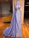 Trumpet/Mermaid High Neck Silk-like Satin Sweep Train Ruffles Prom Dresses #Favs020108621