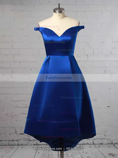 A-line Off-the-shoulder Satin Asymmetrical Pockets Prom Dresses #Favs020105378