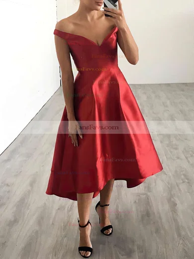A-line Off-the-shoulder Satin Asymmetrical Pockets Prom Dresses #Favs020105378