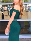Sheath/Column Off-the-shoulder Jersey Sweep Train Appliques Lace Prom Dresses #Favs020108634