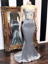 Trumpet/Mermaid High Neck Satin Sweep Train Beading Prom Dresses #Favs020108638