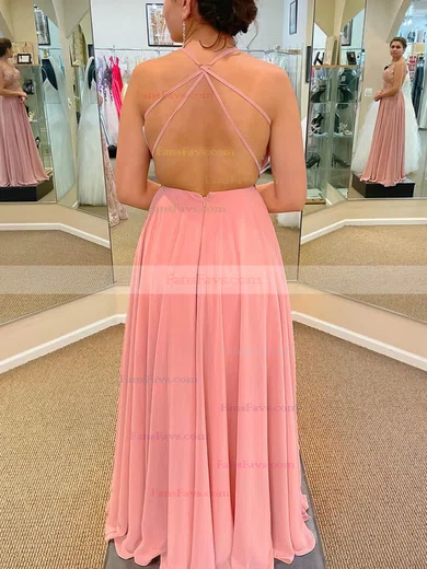 A-line V-neck Silk-like Satin Sweep Train Split Front Prom Dresses #Favs020108647