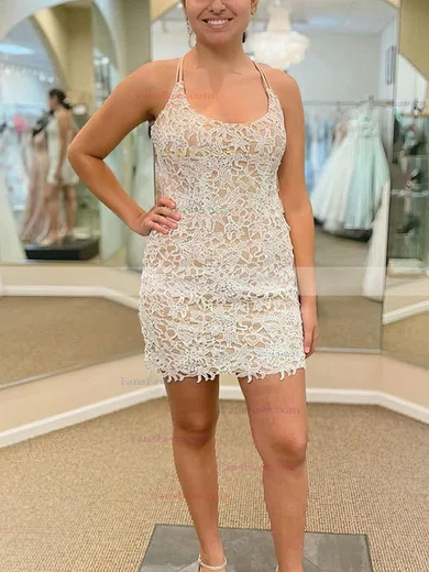 Sheath/Column Square Neckline Tulle Lace Short/Mini Appliques Lace Prom Dresses #Favs020108649