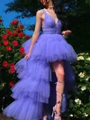 A-line V-neck Tulle Asymmetrical Tiered Prom Dresses #Favs020108663